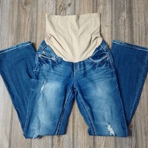 Wall Flower Distressed Style Maternity Stretchy Blue Denim Jeans Pants